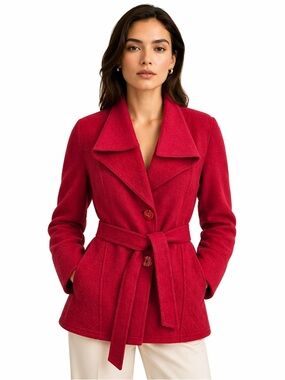 SOL Baby Alpaca + Merino Wool Belted Coat In Red Sz Medium Luxury Old Money